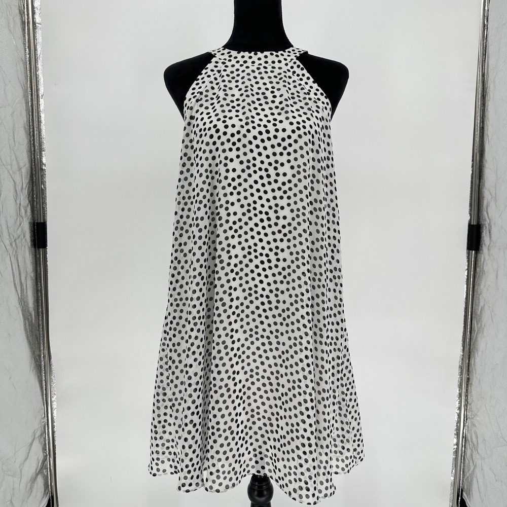 Betsey Johnson Black & White Polka‎ Dot Halter Mini Swing Dress Women's Small 6